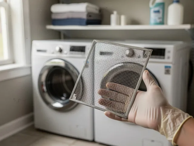 Brunswick Dryer Vent Cleaning specialist performing detailed lint trap cleaning service in Brunswick