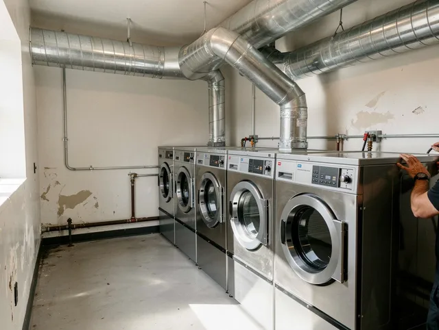 Brunswick Dryer Vent Cleaning team performing large-scale commercial dryer vent cleaning in Brunswick